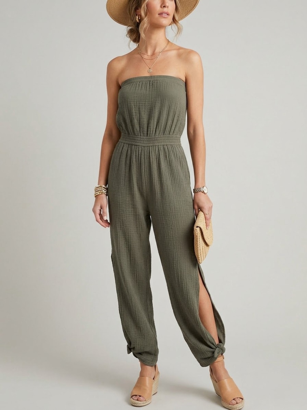 Drew Anthropologie Gauze Olive Green Jumpsuit Romper Size Medium